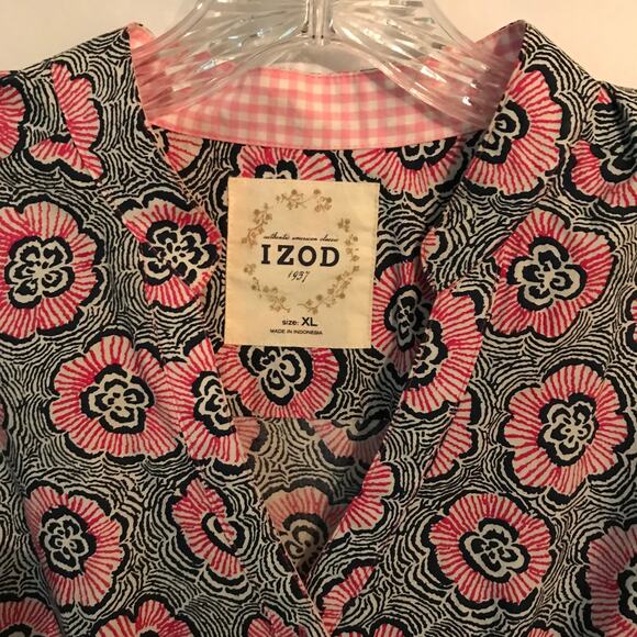 Izod Womens Dress Tunic Top Button Front Back Tie Blue Bright Pink White Size XL - Picture 4 of 8